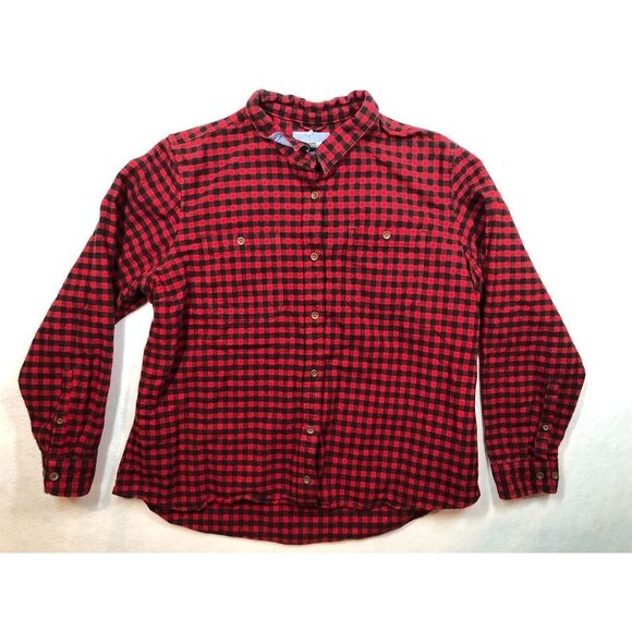 L.L. Bean Cotton Flannel L/S Shirt Red Black Plaid Button Front Preppy Womens XL - Picture 1 of 8